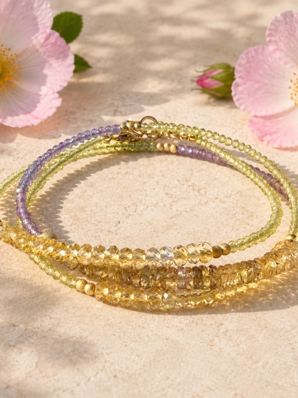One of a Kind Natural Peridot, Amethyst, Citrine & Chocolate Sapphire Necklace